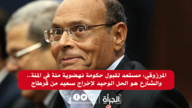 المرزوقي: مستعد لقبول حكومة نهضوية مئة في المئة.. والشارع هو الحل الوحيد لإخراج سعيد من قرطاج